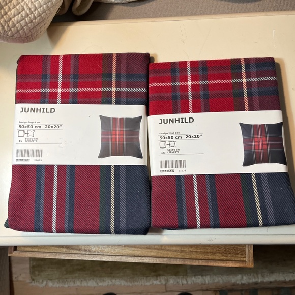 2 IKEA JUNHILD TARTAN PLAID blue red PILLOW COVER 20"x 20" Square NWT Lodge NWT - Picture 1 of 7